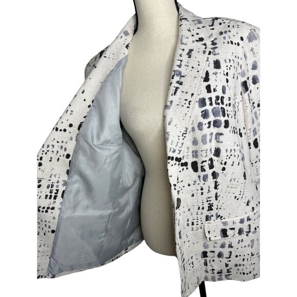 Coldwater Creek Blazer White Linen Cotton Black Pattern Button Front Lined 16 - Picture 3 of 9